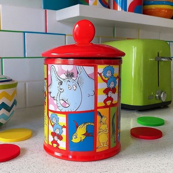 Dr Seuss Cookie Jar Ceramic Red Lid Colorful Character Kitchen Decor Storage - Picture 1 of 11